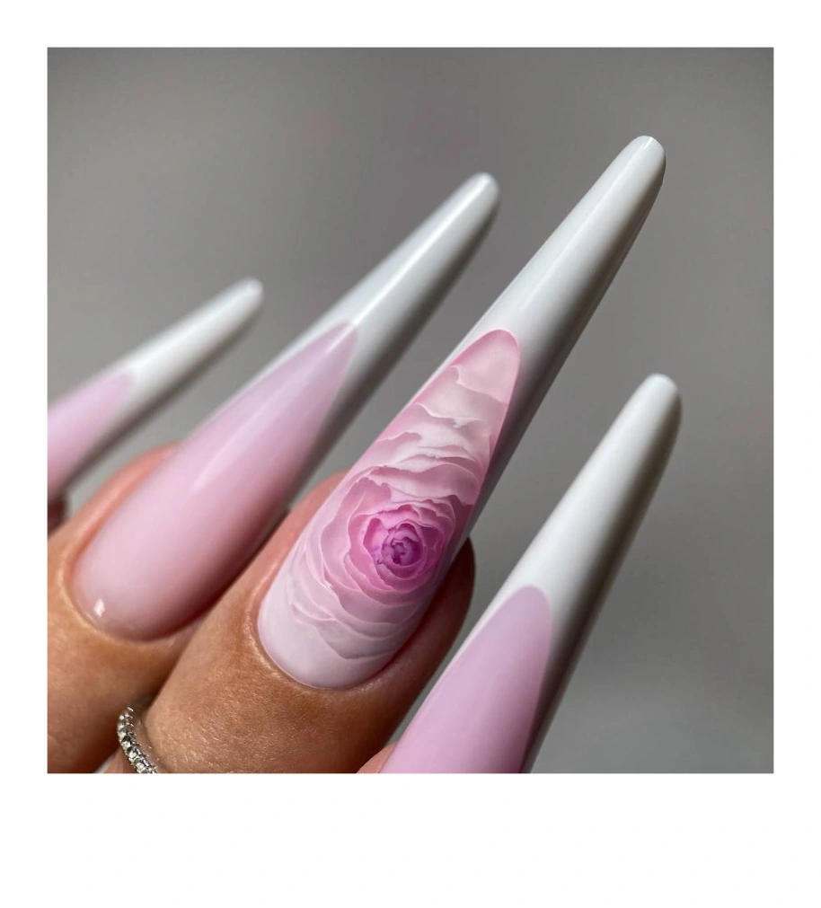 Pink sculpted Art French nail design