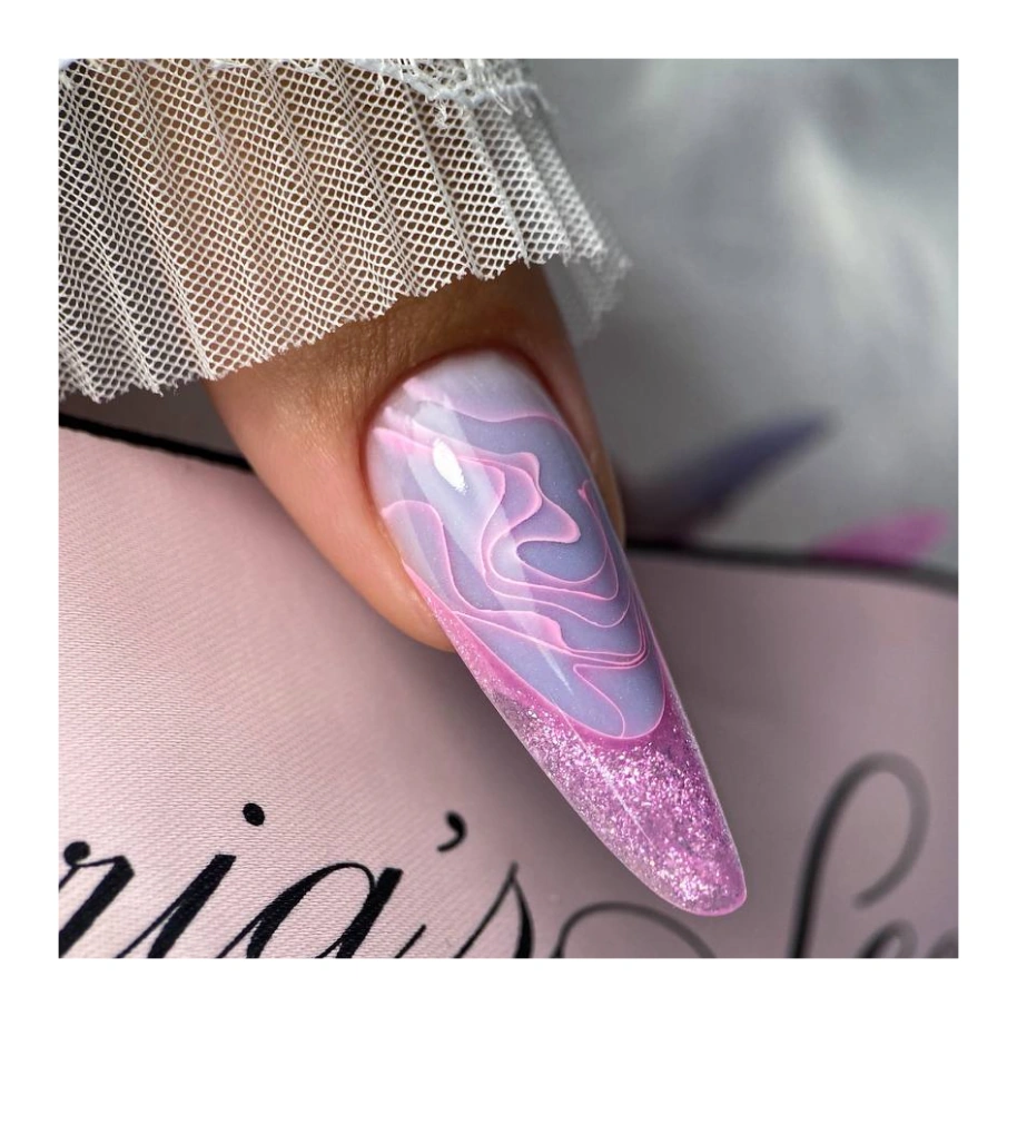 Purple sculpted Art French nail design