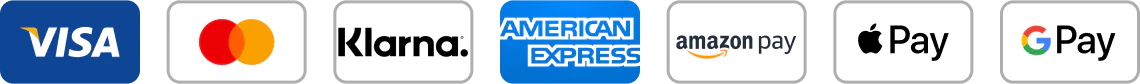 Accepted payment methods: Visa, Mastercard, Klarna, American Express, Amazon Pay, Apple Pay and Google Pay